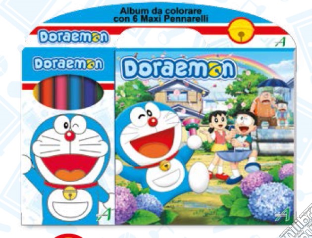 Doraemon - Set 6 Maxi Pennarelli Con Album Da Colorare gioco di Auguri Preziosi