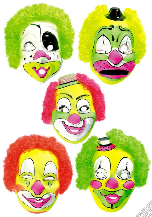 Carnival Toys 242 - Maschera Clown In Plastica Con Capelli Fluo (un articolo senza possibilità di scelta) gioco