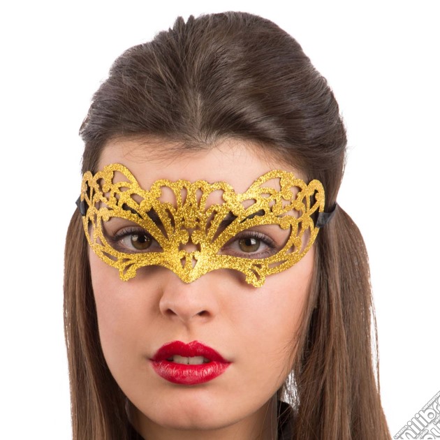 Carnival Toys 770: Maschera In Plastica Intagliata C/Glitter Oro In Busta C/Cav. gioco