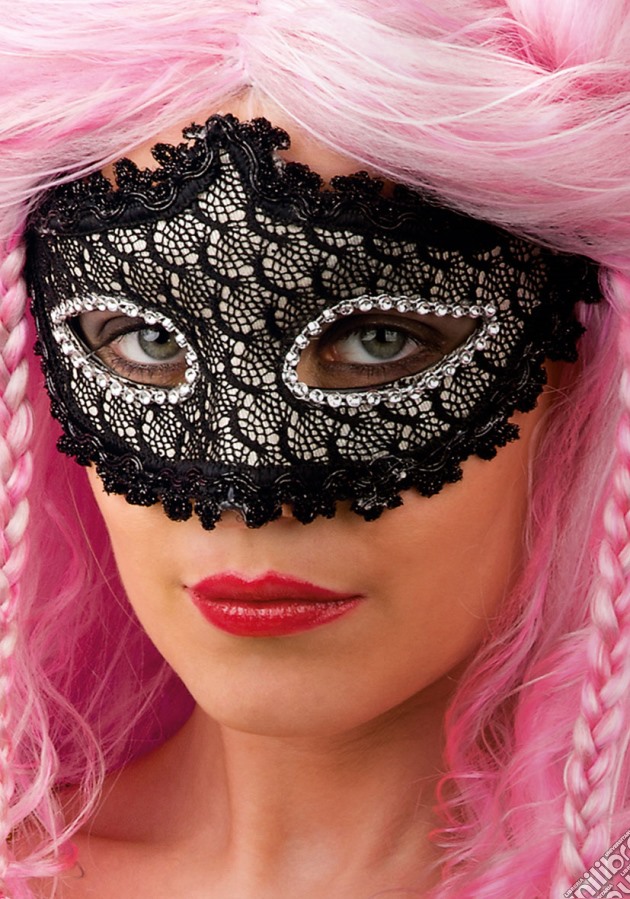 Carnival Toys 810 - Maschera Bianca In Plastica Con Pizzo Nero E Strass gioco