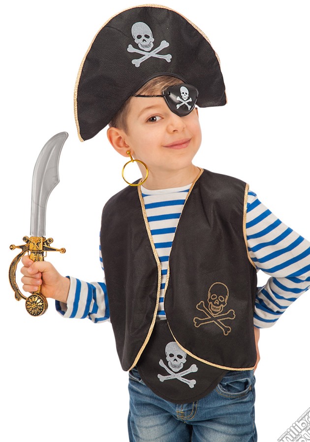Carnival Toys: 3352: Set Pirata Bimbo (Cappello, Benda,Gilet, Orecchino,Spada E Cintura) gioco