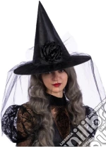 Carnival Toys: Cappello Strega Nero In Rasetto Con Fiore E Veletta H.Cm.40 Ca. Con Cartellino/Etichetta giochi