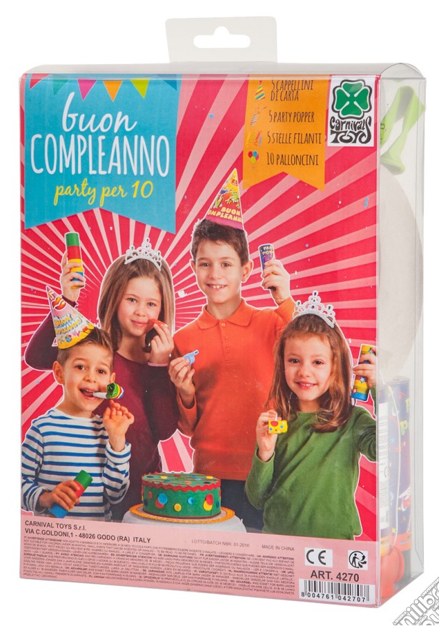 Carnival Toys: 4270: Party Set Compleanno (5 Capp.,5 Party Popper,5 Stelle,10 Pall.) Pvc gioco