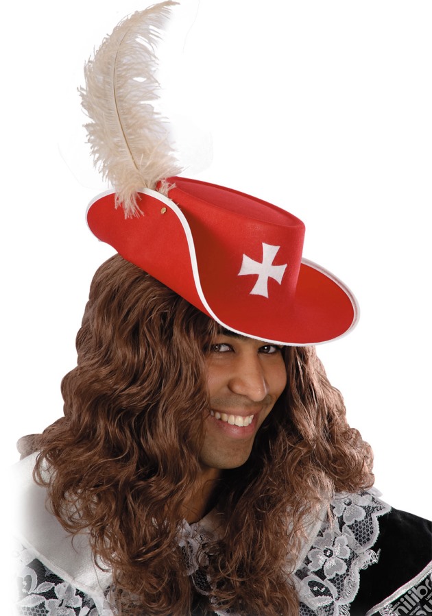 Carnival Toys 5578: Cappello D'Artagnan In Bifloccato Rosso C/Piuma Struzzo gioco