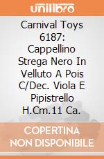 Carnival Toys 6187: Cappellino Strega Nero In Velluto A Pois C/Dec. Viola E Pipistrello H.Cm.11 Ca. gioco