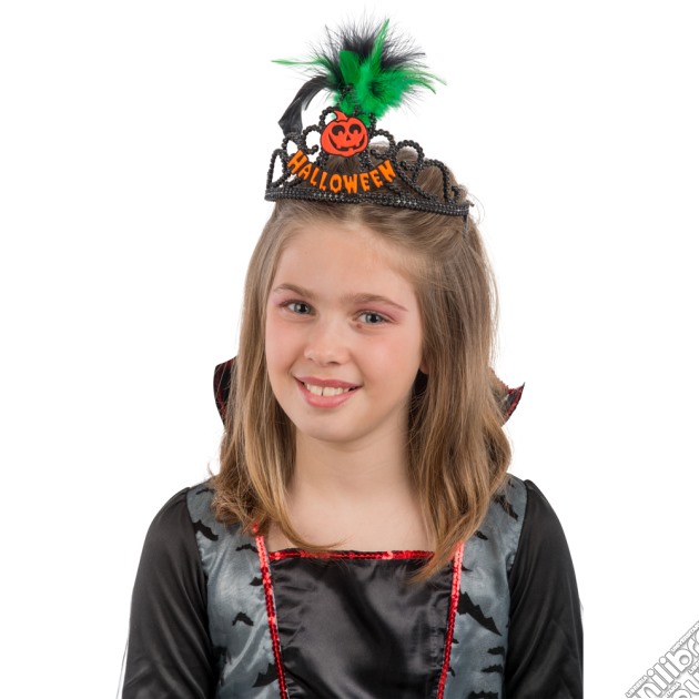Carnival Toys 8043: Coroncina Halloween In Plastica Nera C/Dec.Arancioni Rifrangenti E Piume Su Cartoncino gioco