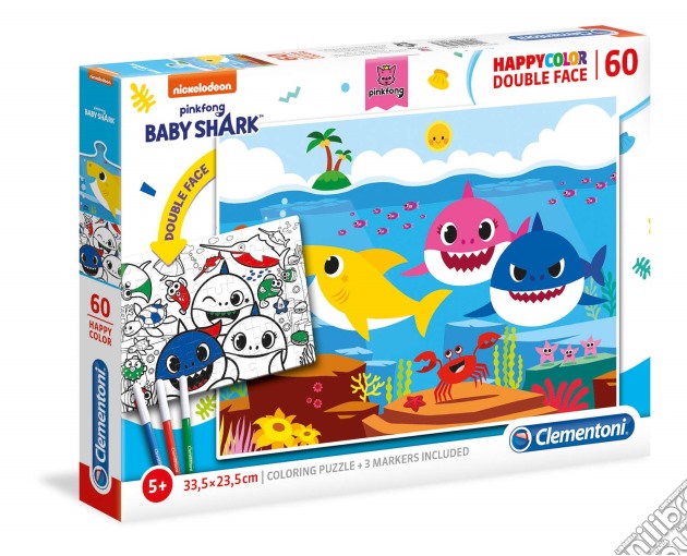 Baby Shark: Clementoni - Puzzle 60 Pz Double Face Coloring - Baby Shark 1 puzzle