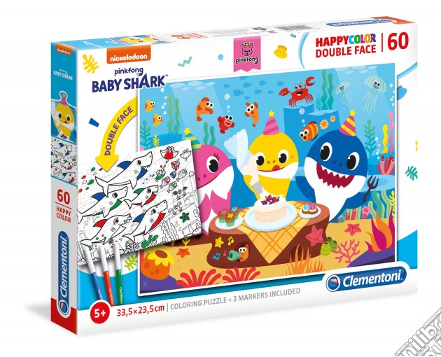 Baby Shark: Clementoni - Puzzle 60 Pz Double Face Coloring - Baby Shark 3 puzzle
