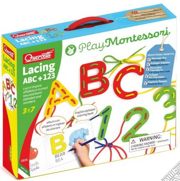 Quercetti: Play Montessori Lacing Abc+123 gioco