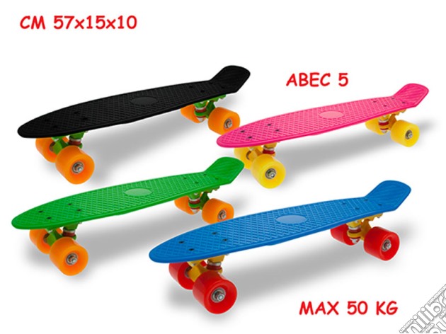 Skateboard Col Fluo Abec-5 Max 50 Kg 57 Cm Ruote Pvc Attacco In Plastica gioco