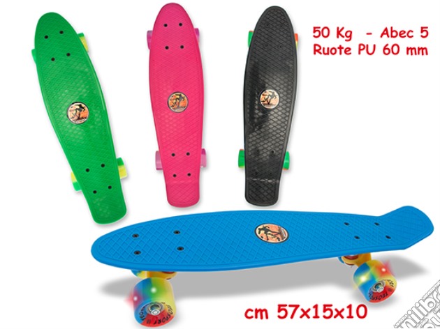 Skatboard Ruote Luminose Tricolor 50 Kg Abec-5 57 Cm gioco