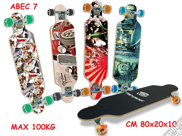 Skateboard Antiscivolo Abec-7 Ruote Led 100 Kg 80 Cm gioco