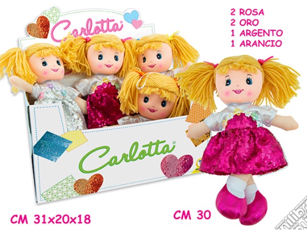 Carlotta - Bambola In Pezza Paillettes 4 Col. 30 Cm - Display Box gioco di Teorema