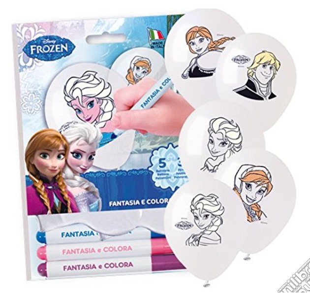 Disney: Frozen - Kit Palloncini Fantasia E Colora - 5 Palloncini Con Pennarelli gioco di Giocoplast