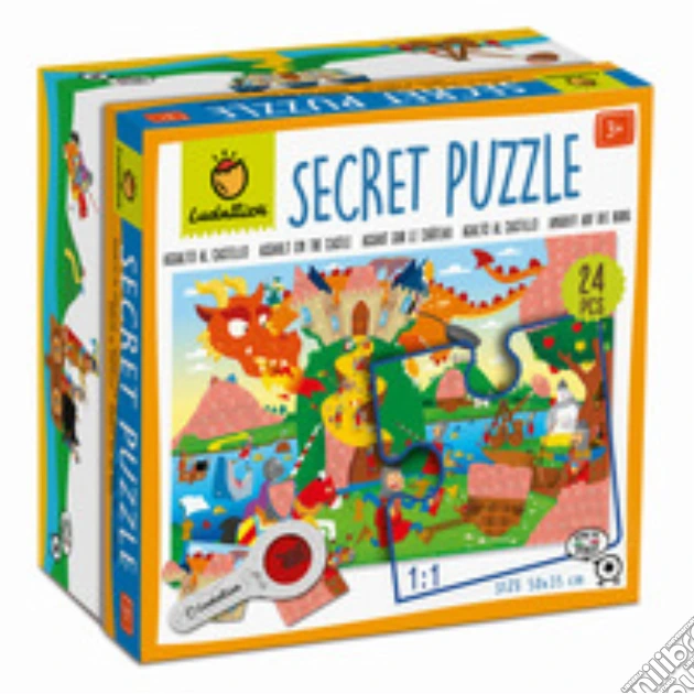 Ludattica Secret Puzzle Pirati - Puzzle 24 Pezzi Per Bambini 3+ Con Lente Magica - 50x35 Cm - Due Giochi In Uno - Made In Italy