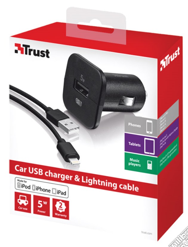 TRUST 5W Car USB Charger Lightning Cable gioco di HSP