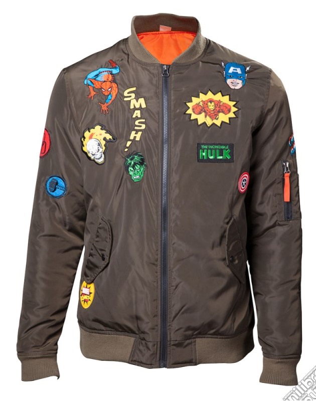 Marvel - Mens Green Bomber Jacket Patches - M Winter Jacket M Green gioco