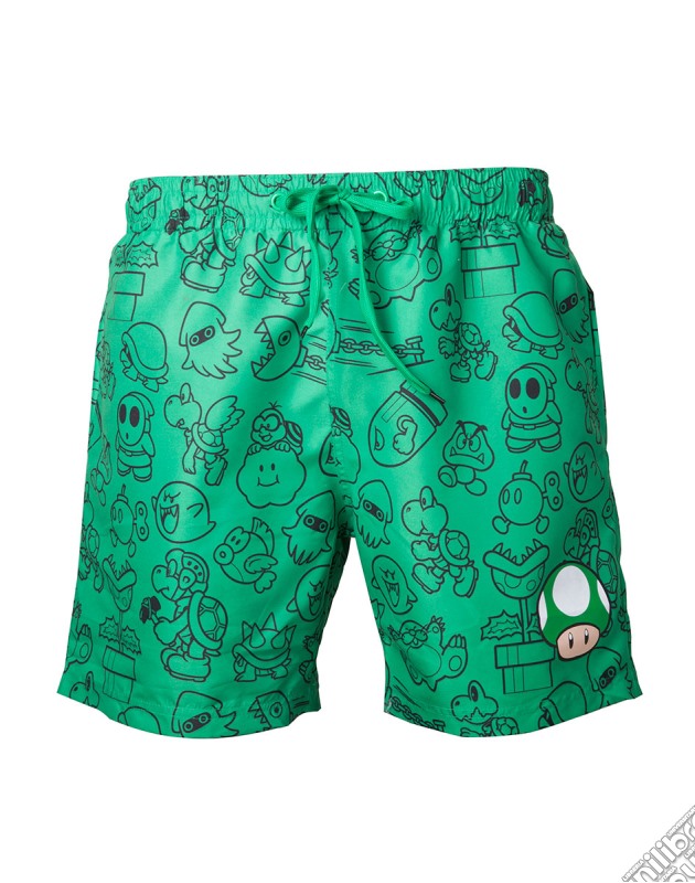 Nintendo - Mario Swimshort Green With Allover Print And Small Mushroom Head - S Board Shorts M Green (Costume Uomo Tg. S) gioco
