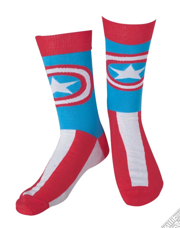 Captain America - Red White Striped Socks With Blue And Shield Logo - 39/42 Crew Socks M Multicolor gioco