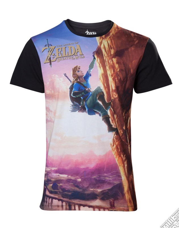 Zelda Breath Of The Wild - All Over Link Climbing T-Shirt - L Short Sleeved T-Shirts - gioco di Bioworld