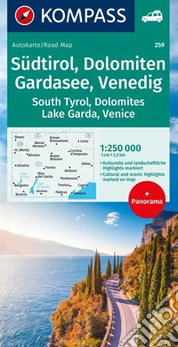 Carta stradale n. 259. Alto Adige, Dolomiti, Lago di Garda, Venezia. Ediz. multilingue libro