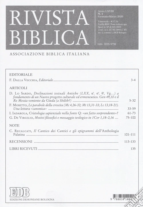 Rivista biblica (2020). Vol. 1