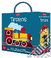 Trains. Q-box. Ediz. a colori. Con 3 figures. Con puzzle. Con steamlocomotive to assemble libro