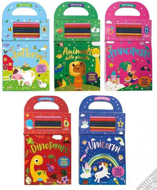 Gli unicorni-Animali della giungla-I dinosauri-Le principesse. Primi colori (4 titoli sfusi). Ediz. illustrata. Con 6 Matite colorate