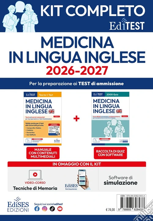 Kit completo EdiTEST Medicina in lingua inglese. Con espansione online. Con software di simulazione