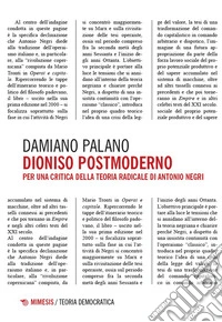 Dioniso postmoderno. Per una critica della teoria radicale di Antonio Negri libro