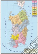 Sardegna 1.250.000. Carta murale scolastica fisico/politica con aste articolo cartoleria di Global Map S.r.l.