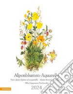 Alpenblumen-Aquarelle-Fiori alpini dipinti ad acquerello-Alpine flowers watercolour. Calendario 2024. Ediz. multilingue articolo cartoleria