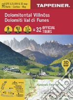 Dolomiti Val di Funes. Cartina topografica. Carta panoramica 3D