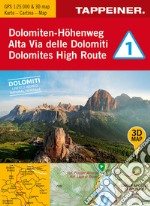 3D-Wanderkarte Dolomiten-Höhenweg 1. Cartina escursionistica 3D Alta Via delle Domiti 1. 1:25.000. Ediz. tedesca, italiana e inglese articolo cartoleria