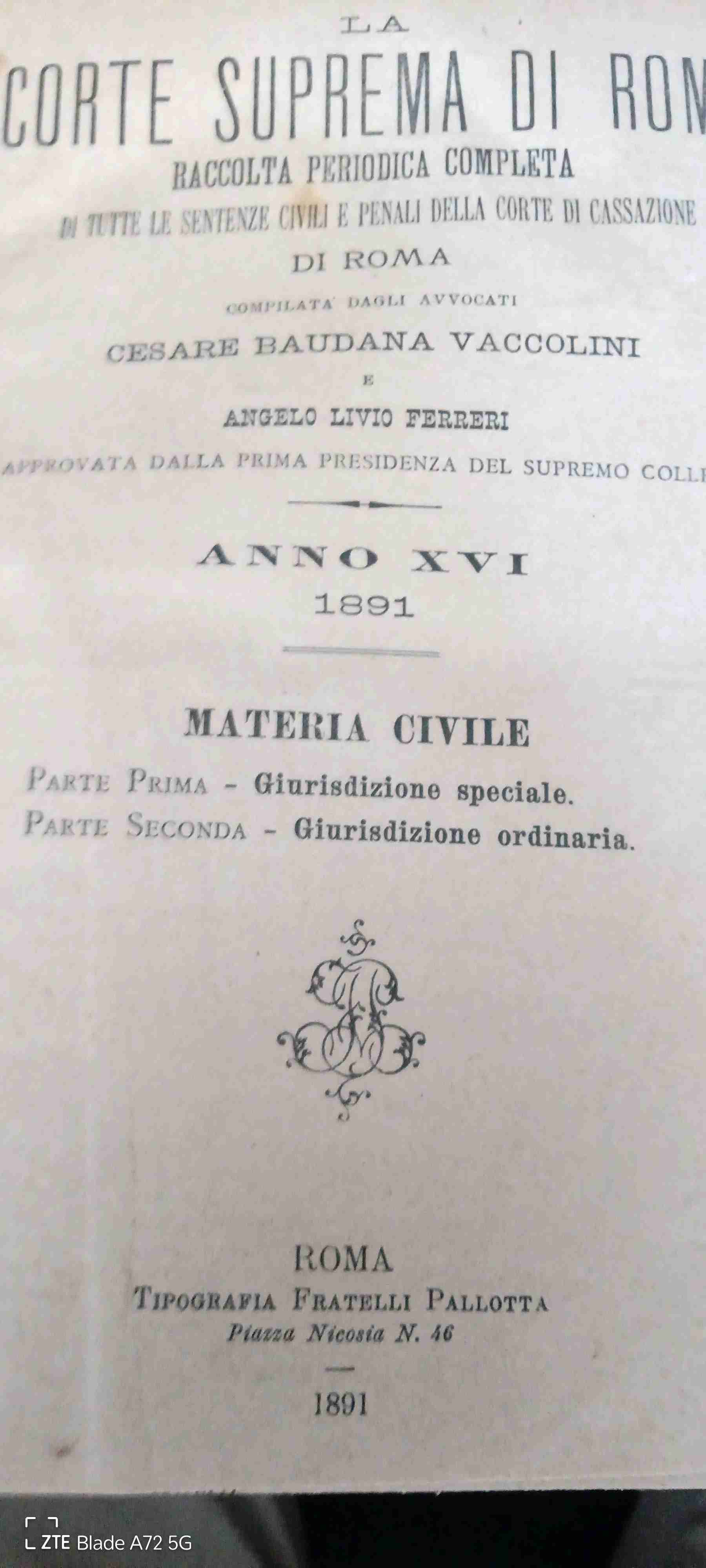 LA CORTE SUPREMA DI ROMA SENTENZE 1891 libro usato