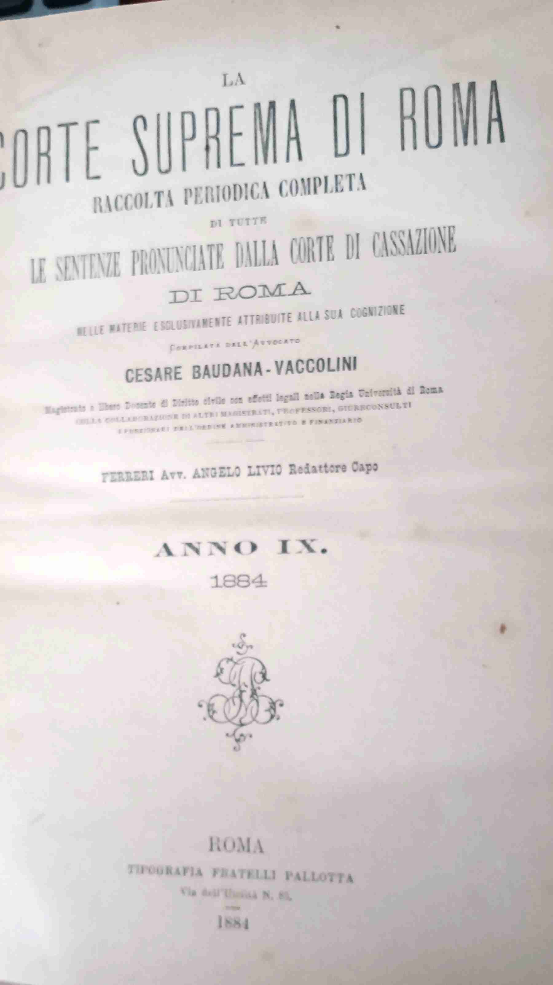 LA CORTE SUPREMA DI ROMA SENTENZE DEL 1884 libro usato