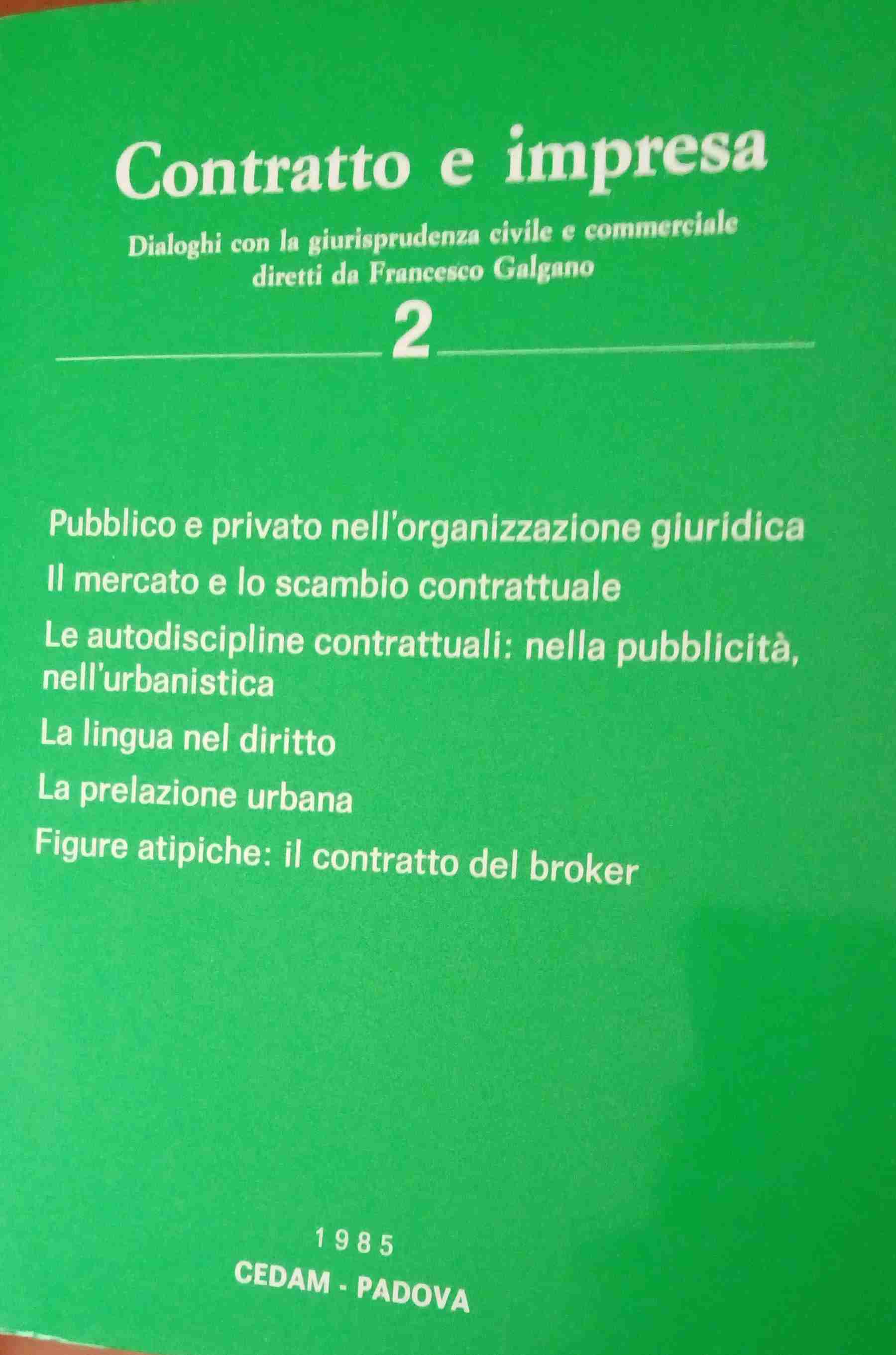 CONTRATTO E IMPRESA 2 1985 libro usato